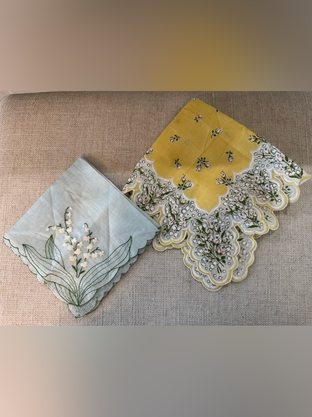 Beautiful Yellow & light blue Lily Of The Valley Floral 2 Handkerchiefs